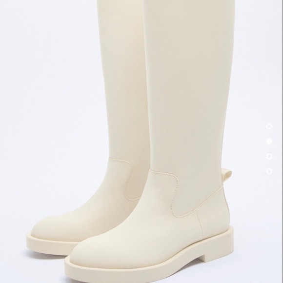 Zara Shoes - NWT ZARA 8 FLAT RUBBERIZED TALL BOOTS IVORY 39